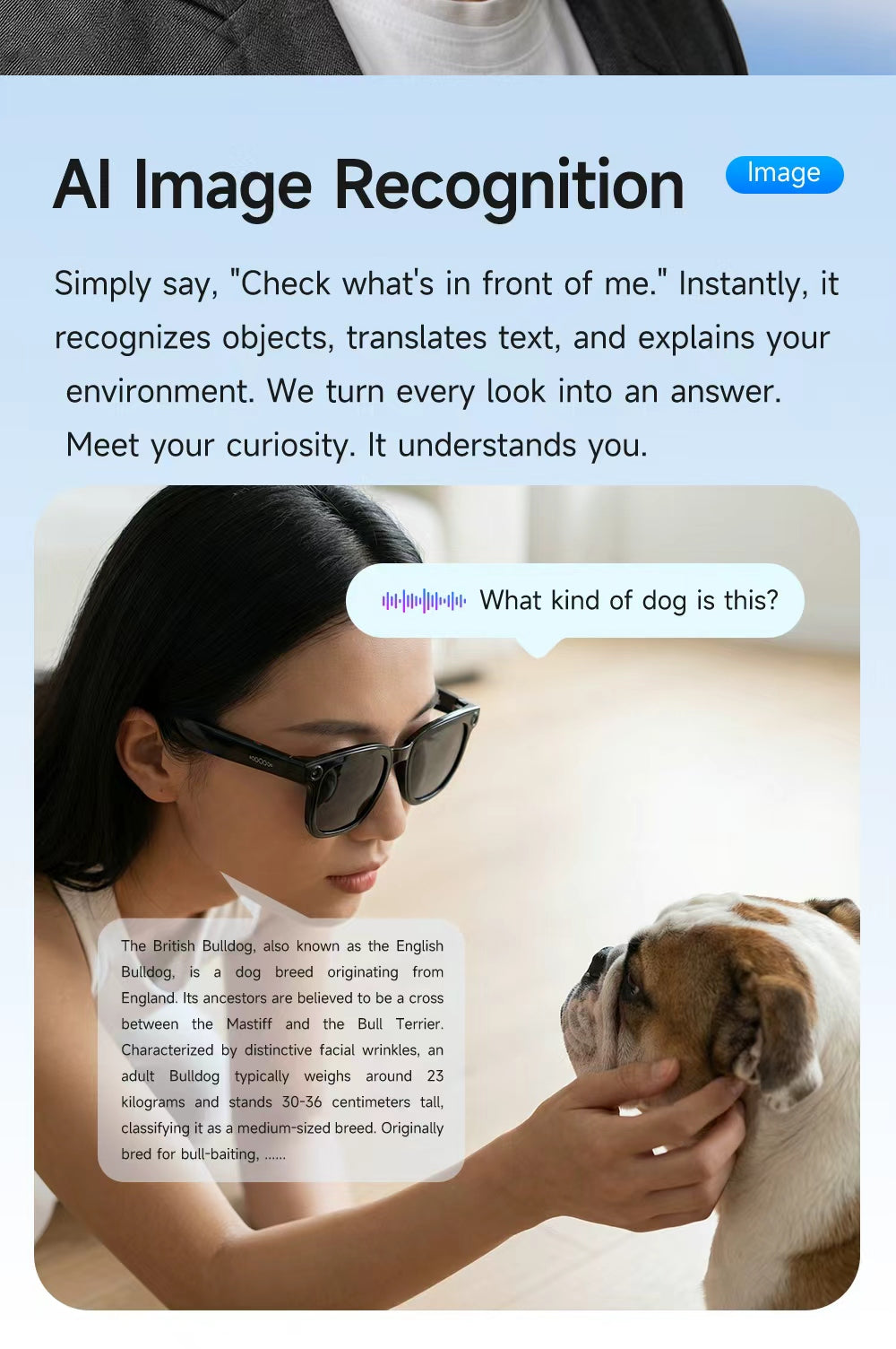 AI image recognition example with Wearprox Vision smart glasses